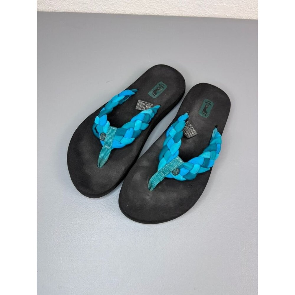 Teva women's 7 black blue braided strap thong flip flop sandals